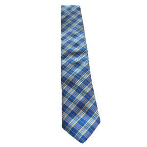 Drakes Of London Silk Tie Handmade In London Blue Yellow Plaid Classic